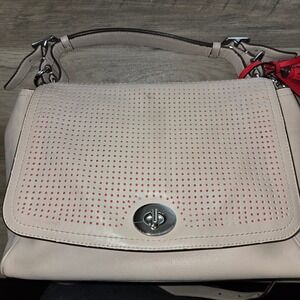 Coach Satchel Crossbody Handbag Pale Pink Perforated Leather Tassel Charm